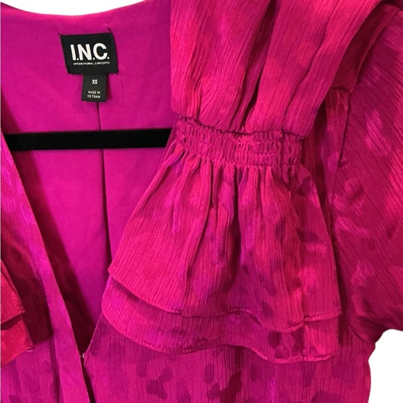 INC blouse pink statement sleeves wrap top xs - Picture 5 of 9